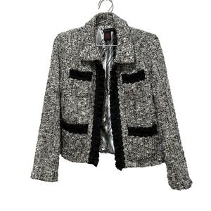 D Studio Tweed Blazer Jacket Women's 8 Black White Wool Blend Ruffle Lady Jacket